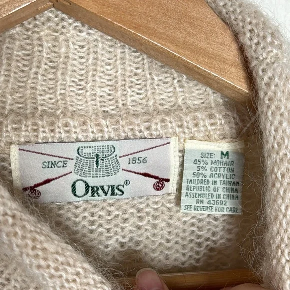 New Orvis Vintage Mohair Patchwork Neutrals Oversized Sweater Size M